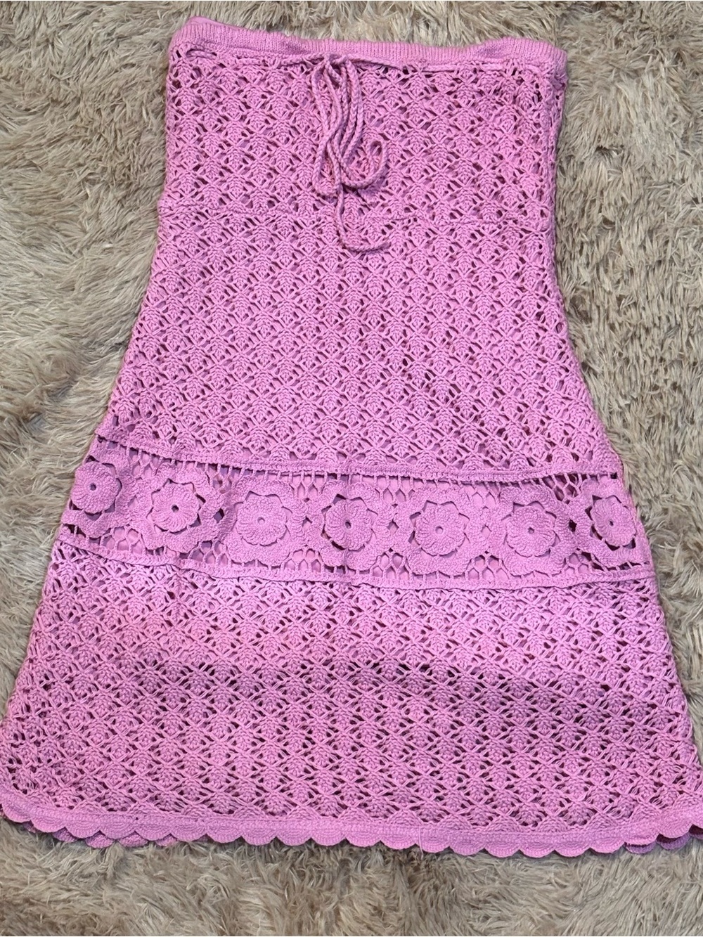 pink crochet mini dress